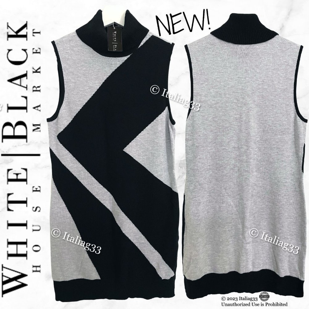 White House Black Market WHBM Sweater Tunic Top Turtleneck XS Black & Gray NEW!!